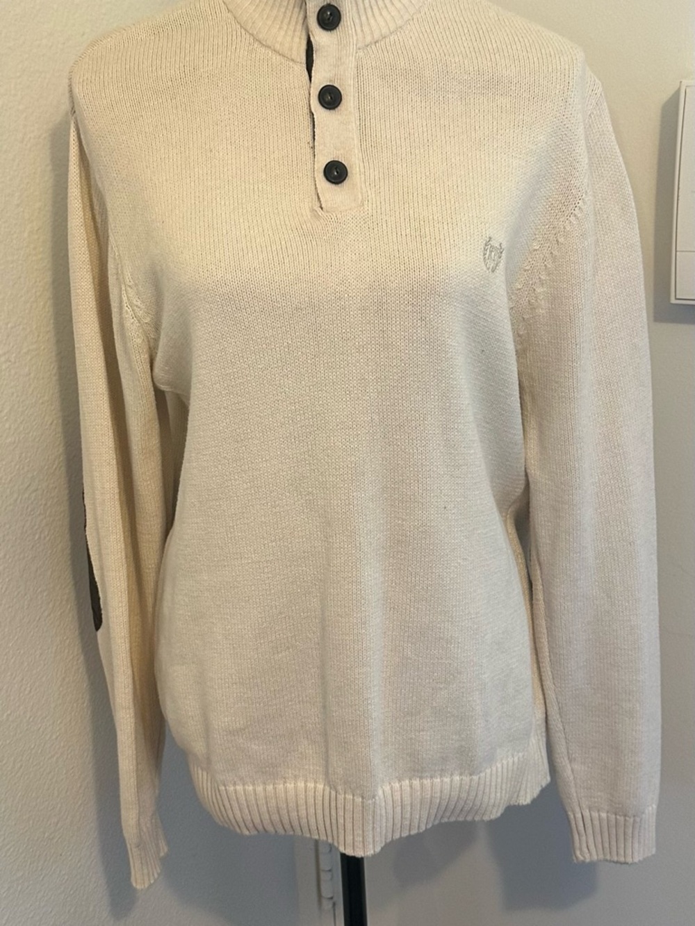 Chaps Men's Cream Zip-Up Mock Henley Sweater